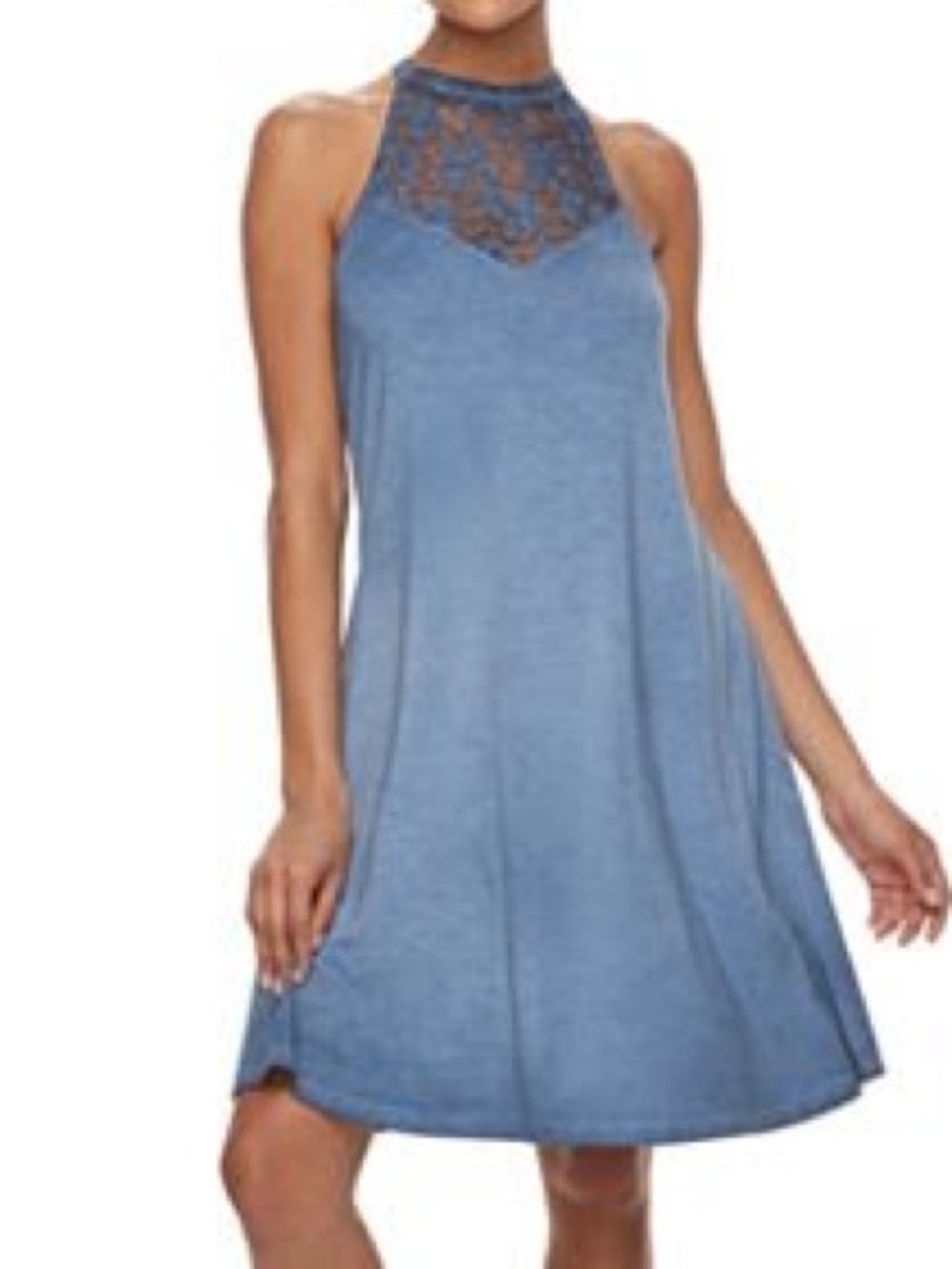 💗 MUDD halter dress Sz S EUC blue lace swing dress